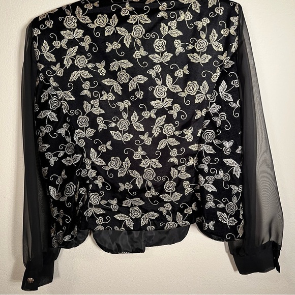 Black and Gold Embroidered Top Sheer Sleeves - Picture 8 of 9